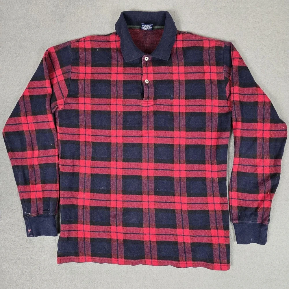 Vintage Polo Ralph Lauren Polo Shirt Mens  Large Red Plaid Long Sleeve 90s